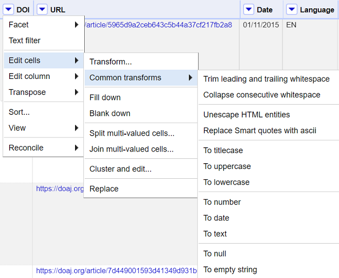 "Endre verdier med Common transforms i OpenRefine"